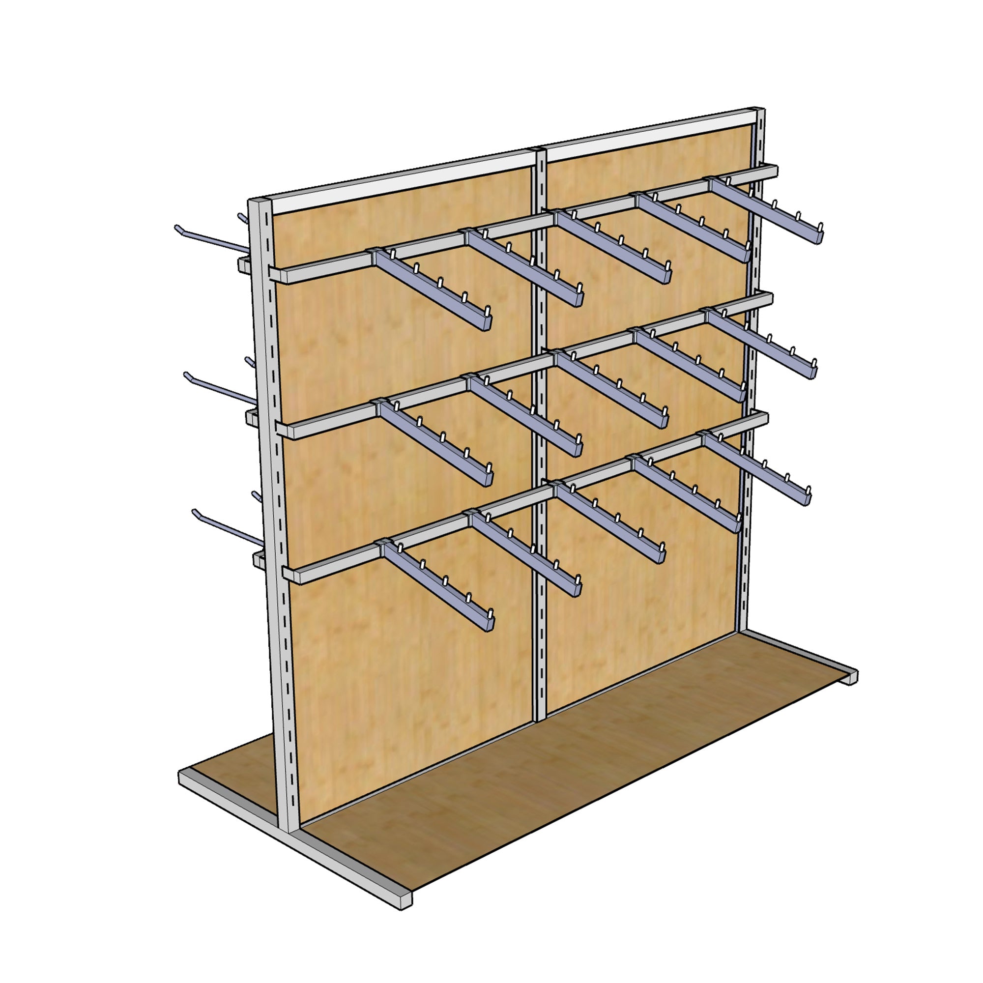 Double-Sided Gondola Clothing Display Racks With Hook