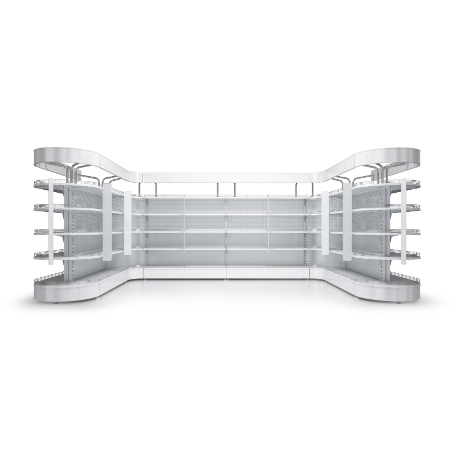 combo combined custom gondola shelving with wire front fence