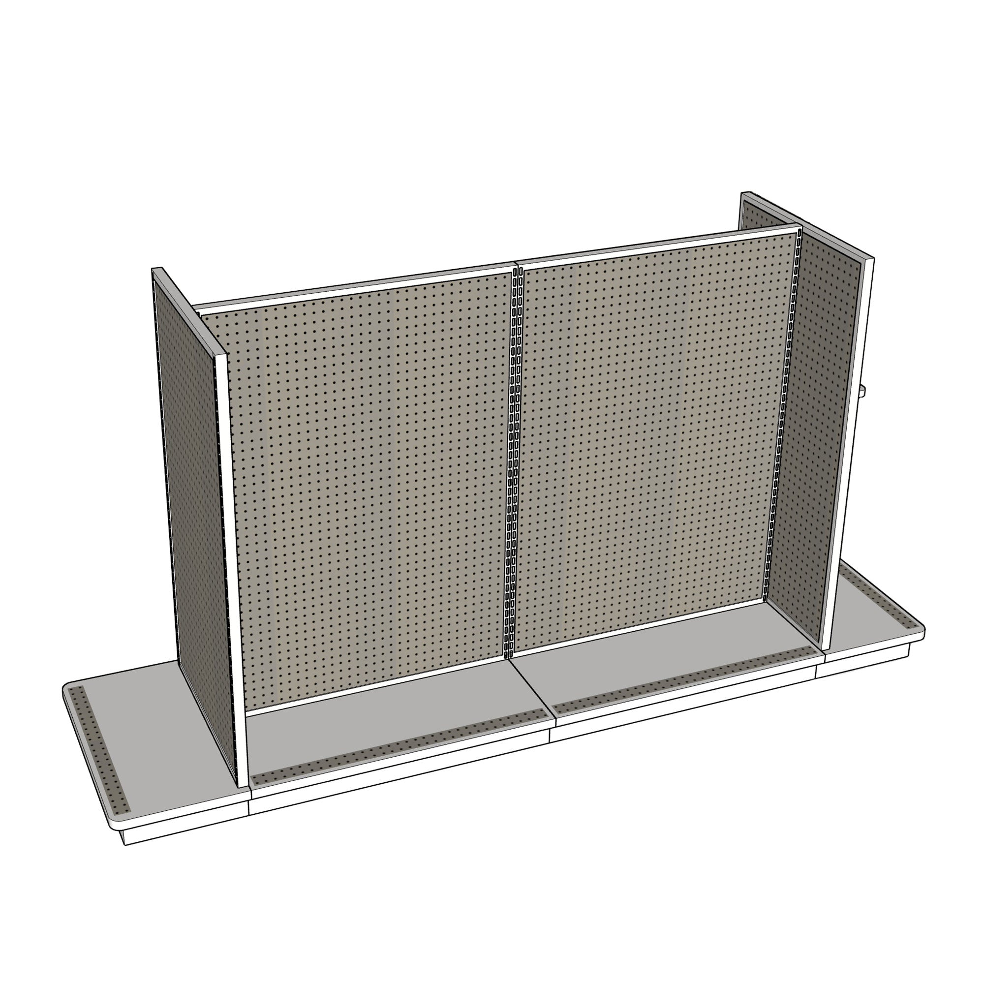 pegboard gondola store shelving unit with 2 end caps