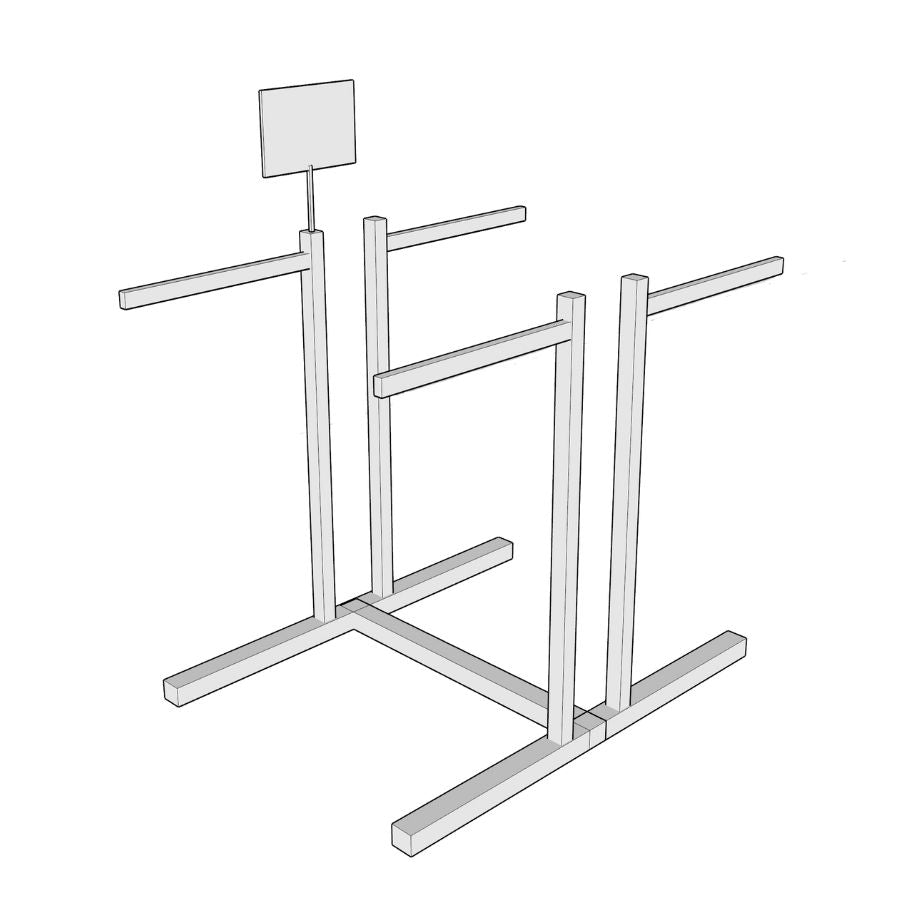 rectangular tubing 4 way retail racks with sign holder