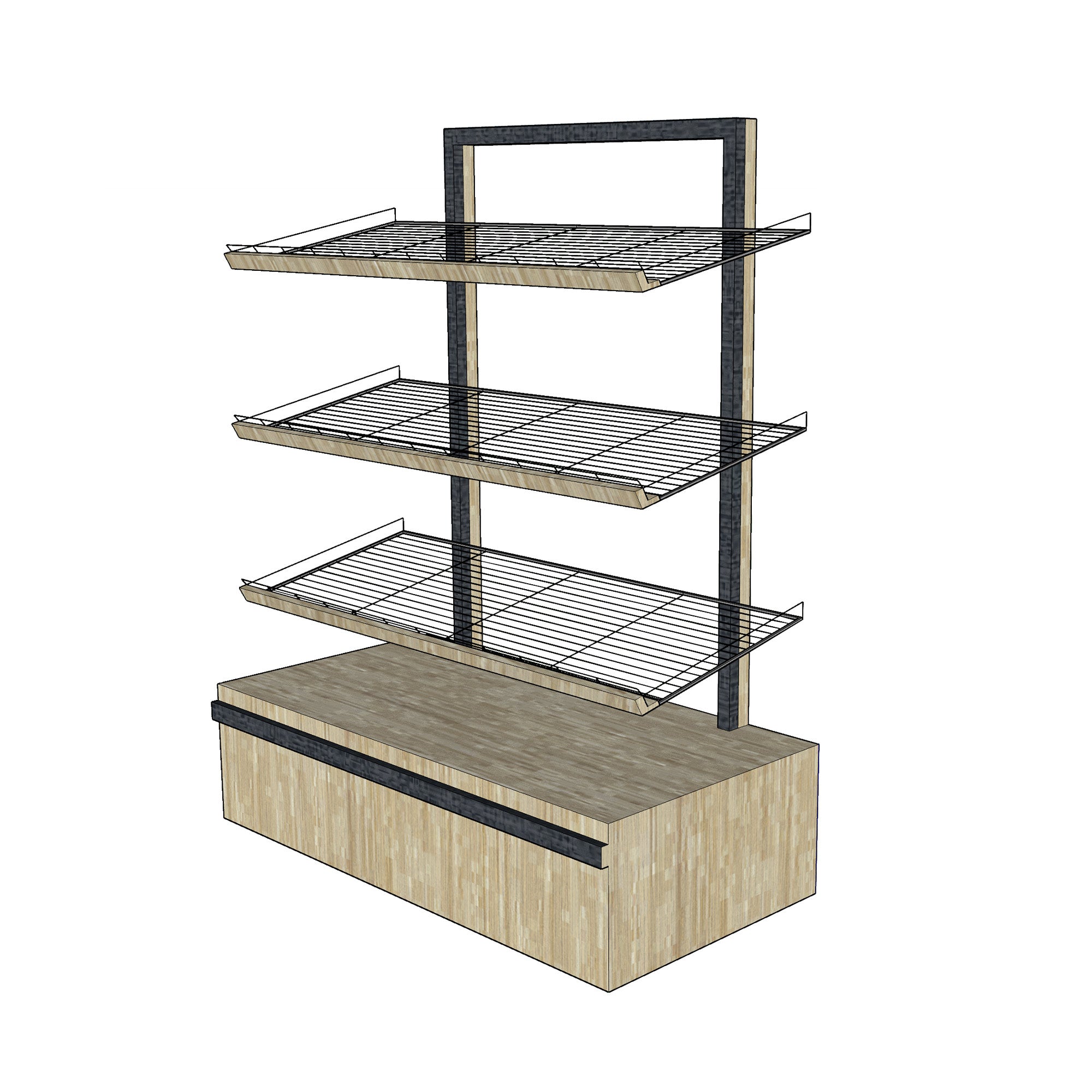 Rak Display Toko Roti Dengan Rak Miring Gridwall