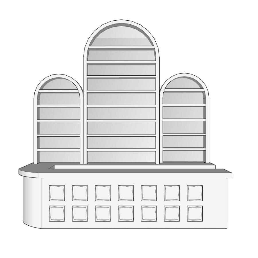 u shaped retail sales counter with shelves