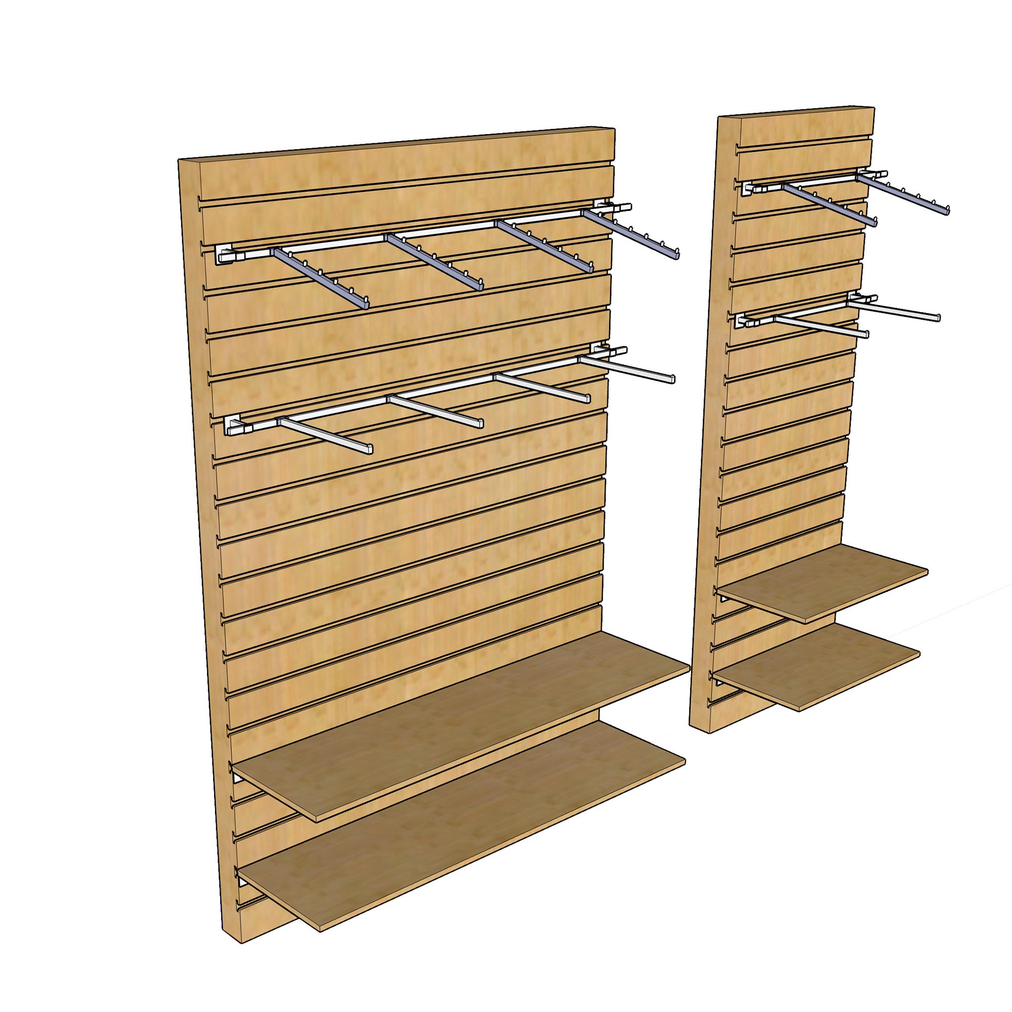 apparel store single sided slatwall display with hook and shelves