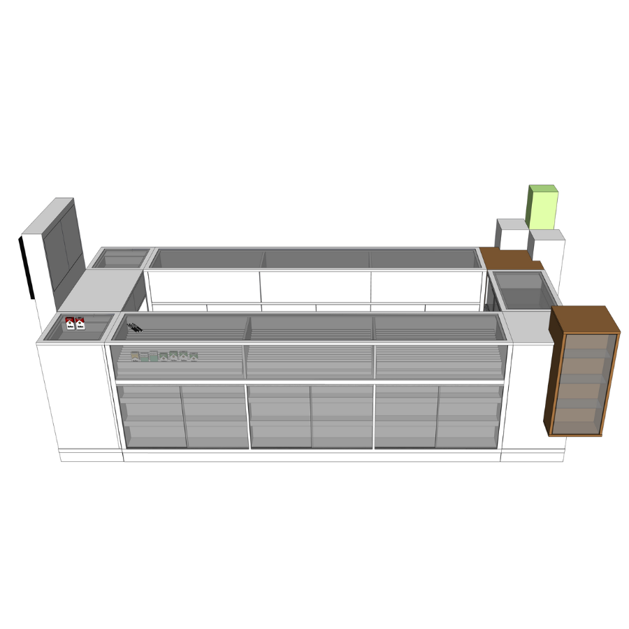 modern glass display case checkout counter